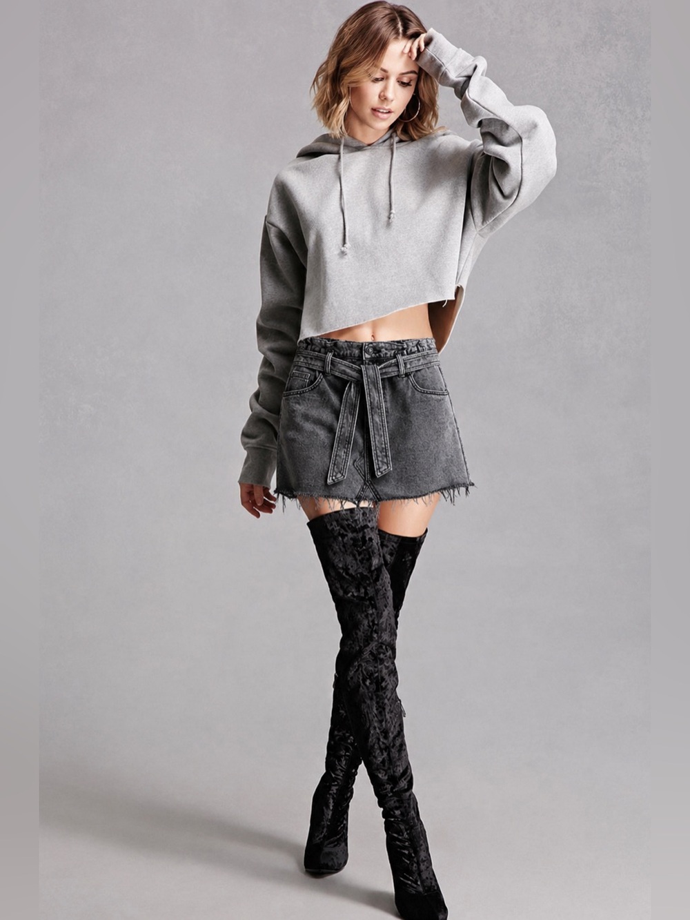 Free People We The Free East Of Eden Belted Denim Wash Black Mini Skirt Size 31